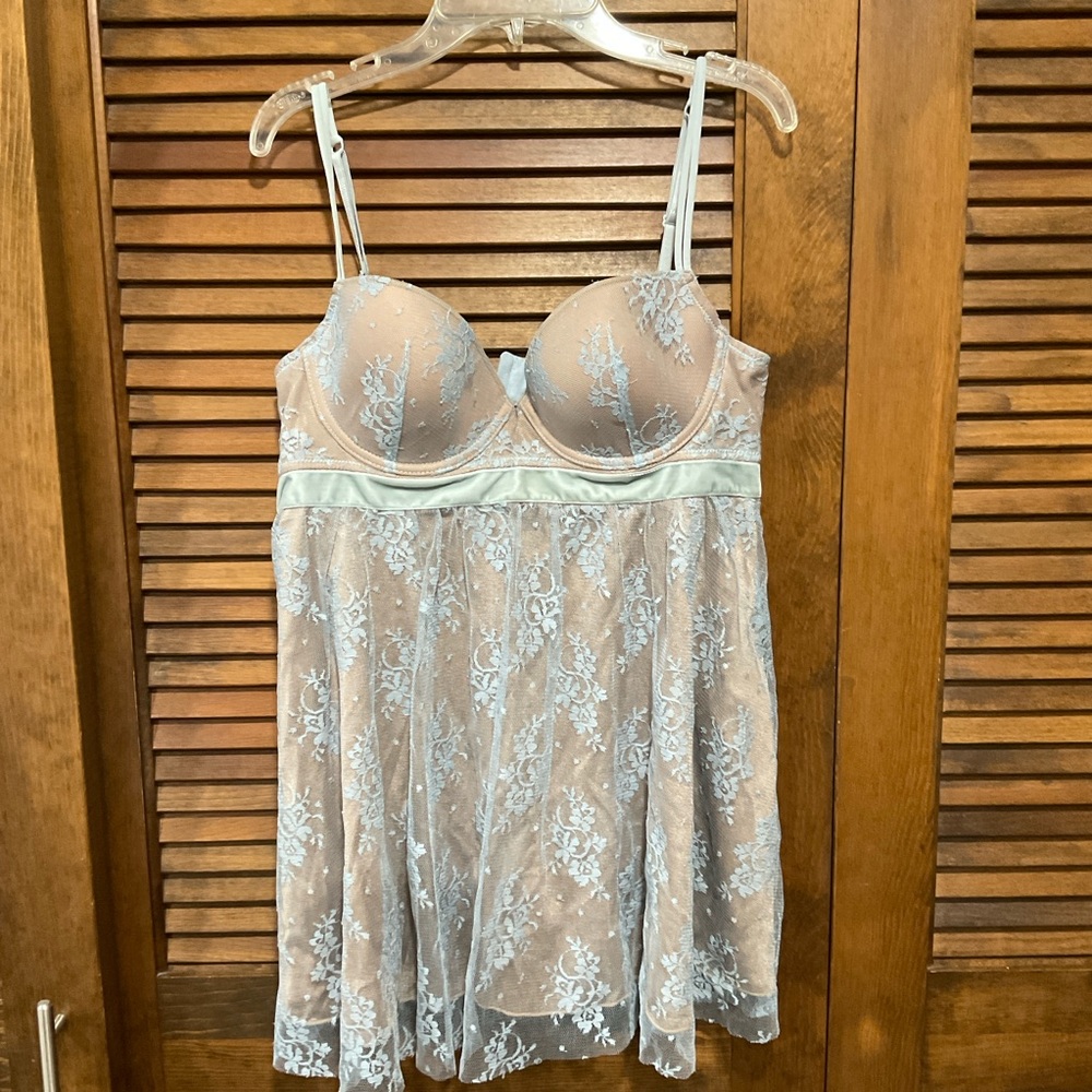 Women's Large Delicates See Through Light Blue Lace Babydoll Nightie 36 BC